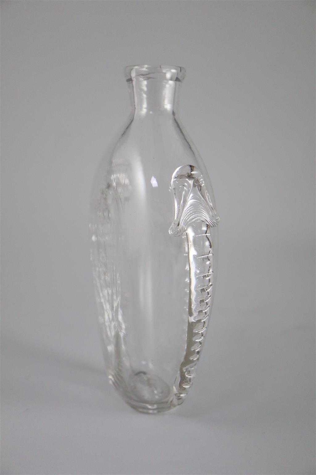 A Georgian glass flattened ovoid flask, 18th century, 18.5cm long